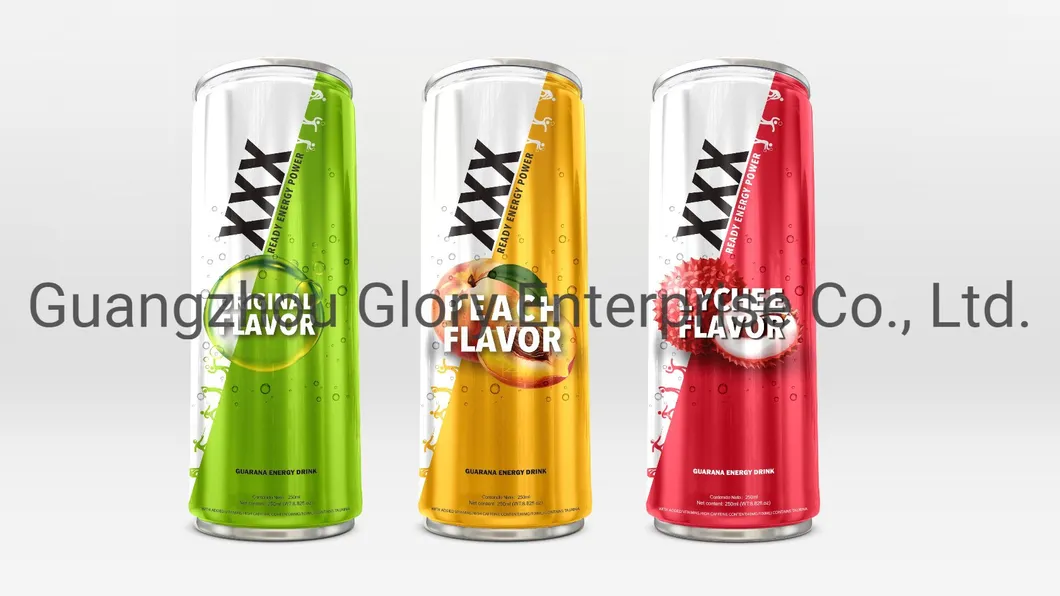 250ml Carbonated Taurine Guarana Energy Drink with Lychee Flavor