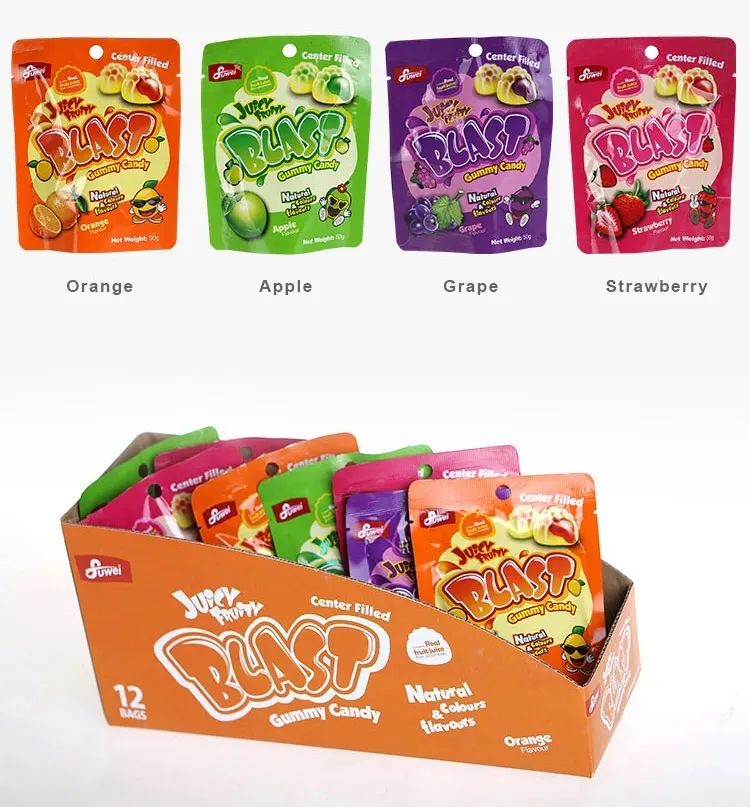 Soft Chewy Fruit Snake 65% Fruit Juice Center Filled Gummy Candy